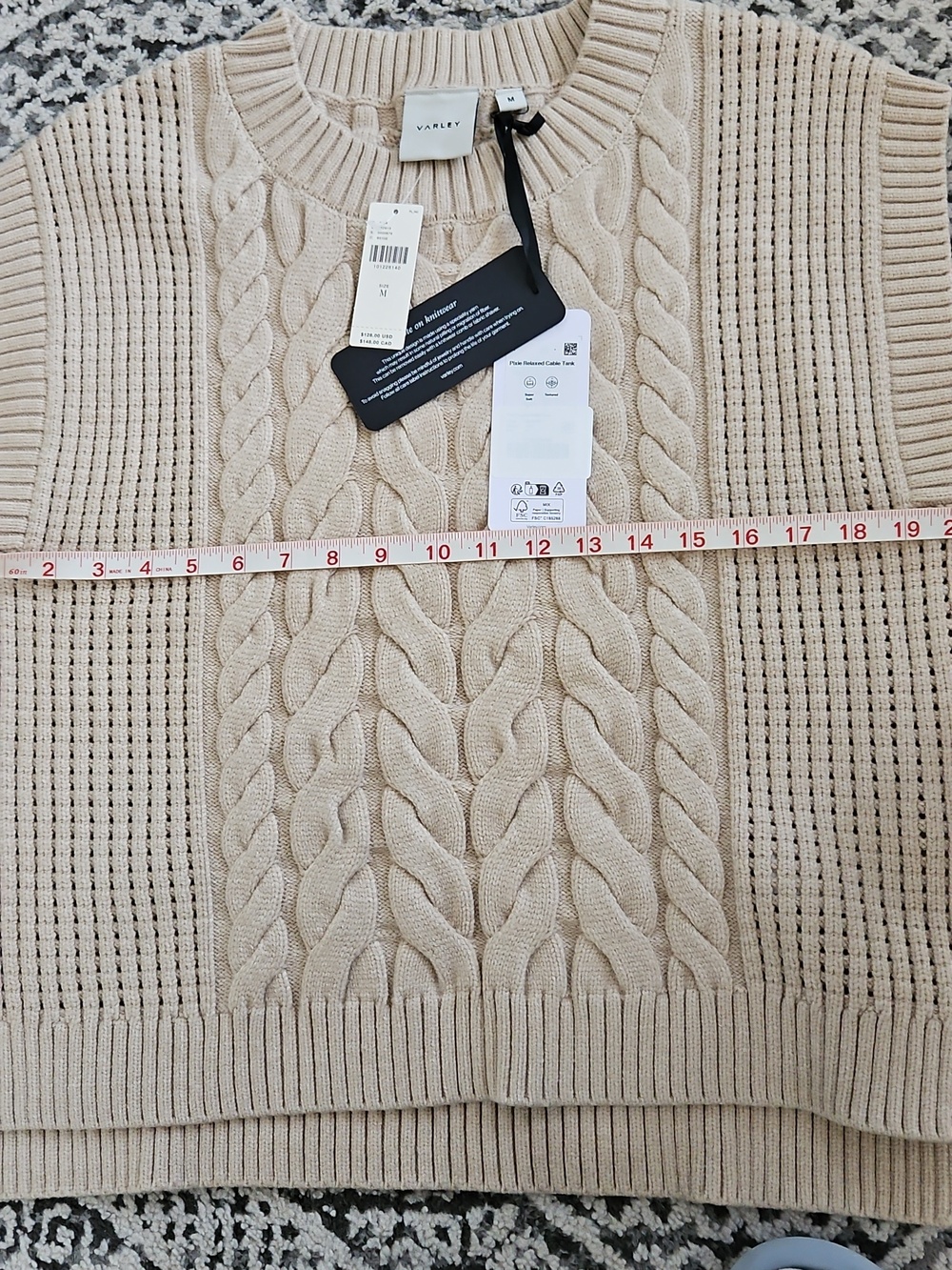 Varley Pixie Relaxed Cable Knit Sweater Tank Size Medium In Beige - Picture 5 of 6